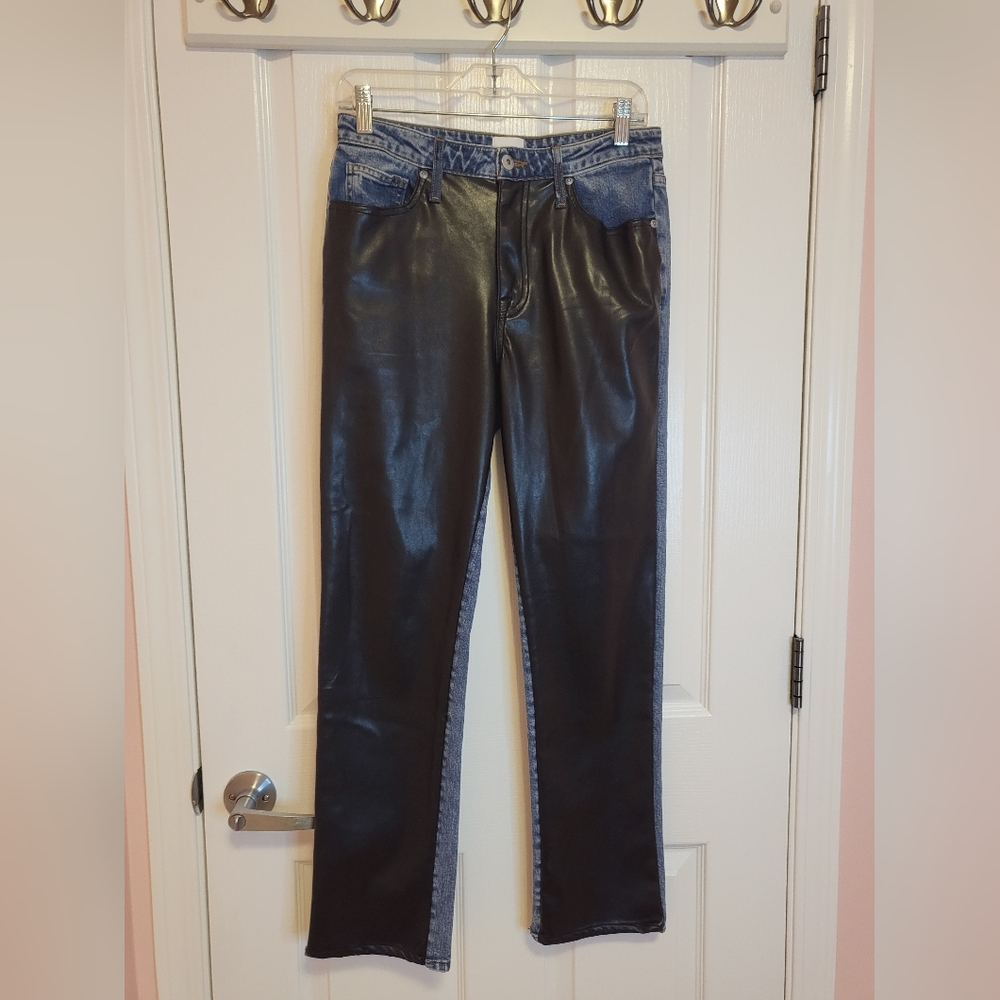 Black Leather and Blue Straight Leg Jeans